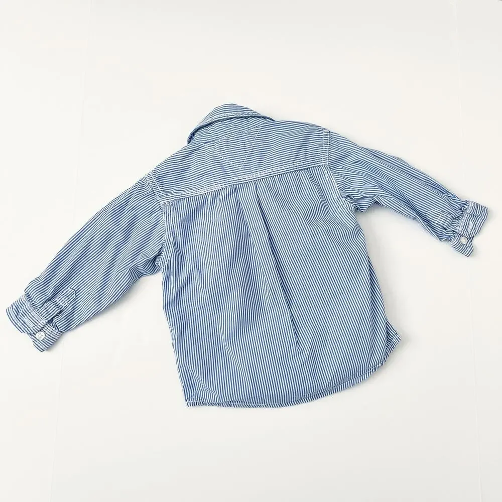 [Tommy Hilfiger] Blue White Striped Button Down Dress Shirt Cotton Size 12M Boys